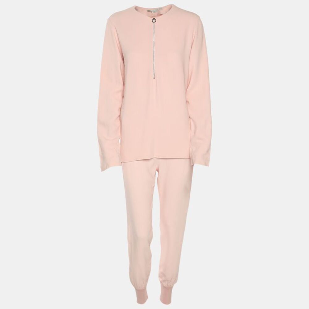 Stella Mccartney Pink Stretch Crepe Band Collar Shirt And Pants Set Xs
